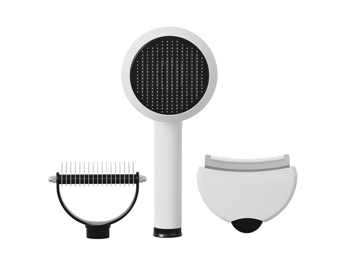 The Double Coat Kit: handle with self-cleaning slicker, undercoat rake and fine-tooth finisher